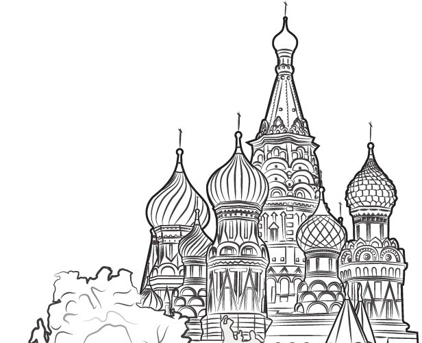 手绘欧美古堡建筑黑白插画
