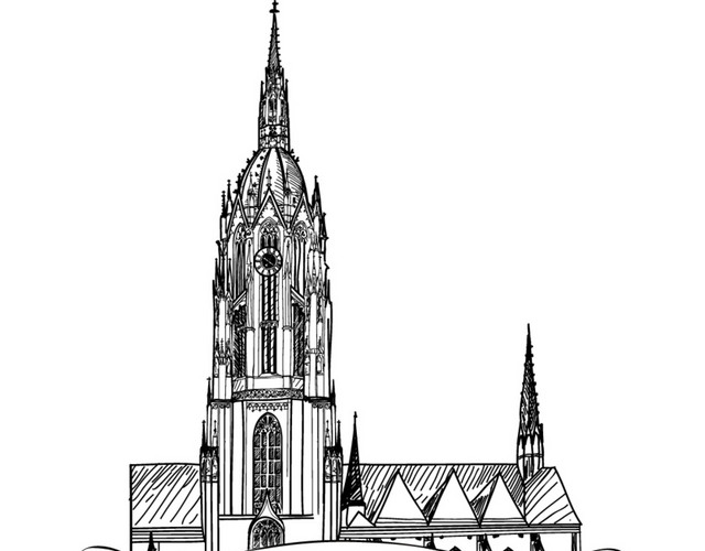手绘欧美城市建筑插画
