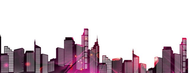 浪漫紫色城市高楼建筑插画