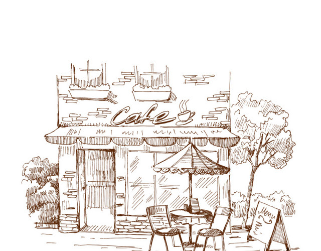 手绘城市一角矢量插画