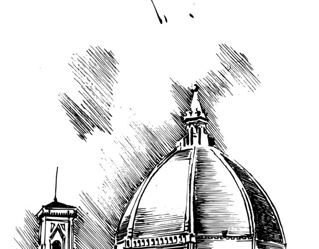 黑白城市建筑手绘矢量插画