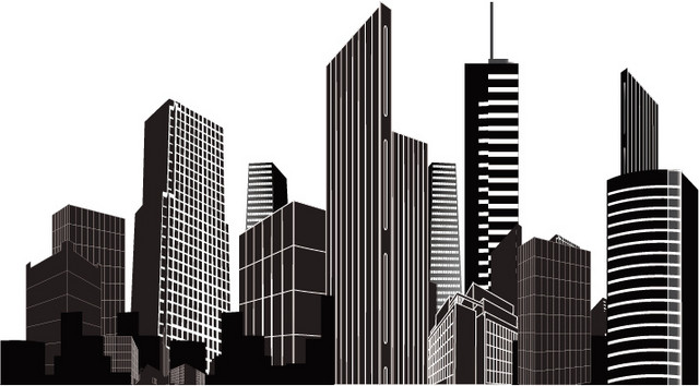 黑白城市高楼建筑剪影