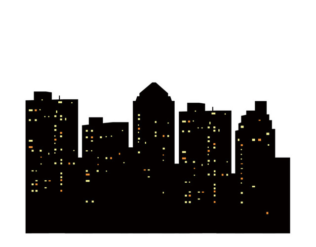 城市夜景卡通矢量插画