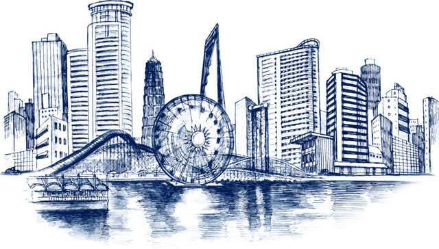 包站长 图片素材 手绘城市建筑素描插画