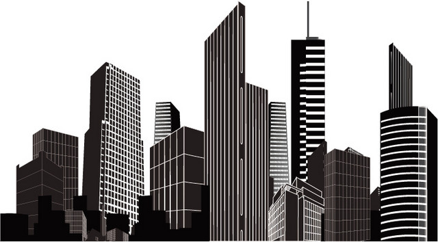 简约城市高楼建筑黑白插画