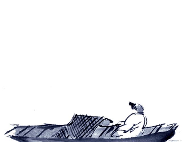 湖中泛舟素材