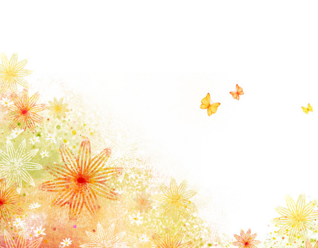 橙色水墨效果花朵元素素材