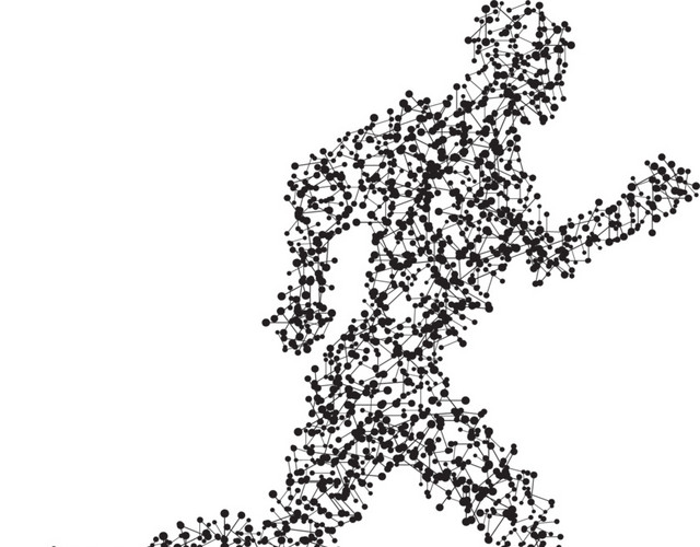 黑色粒子化奔跑的人剪影插画素材