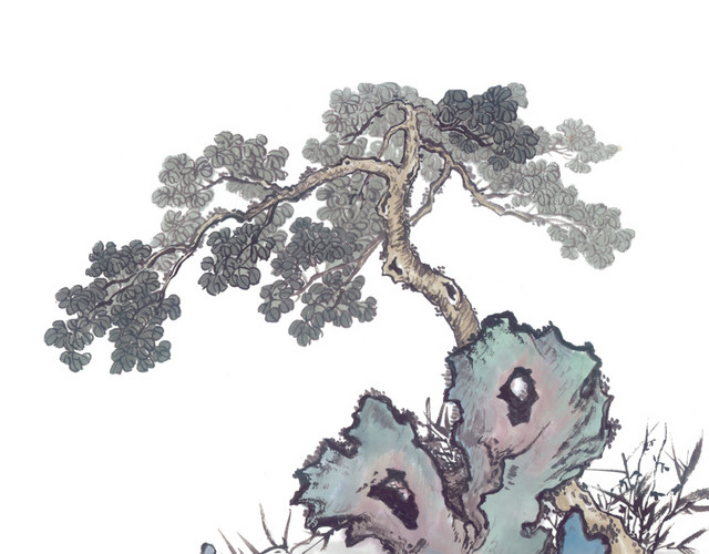 岩石苍松素材
