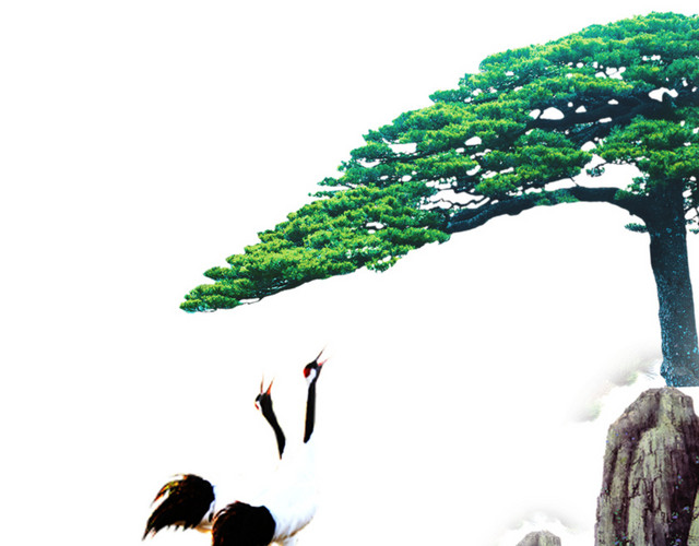 山间松柏仙鹤中国风素材