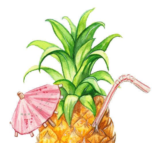 水彩菠萝汁素材