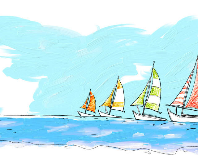 水彩海上船素材