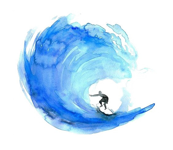 卡通水彩冲浪素材