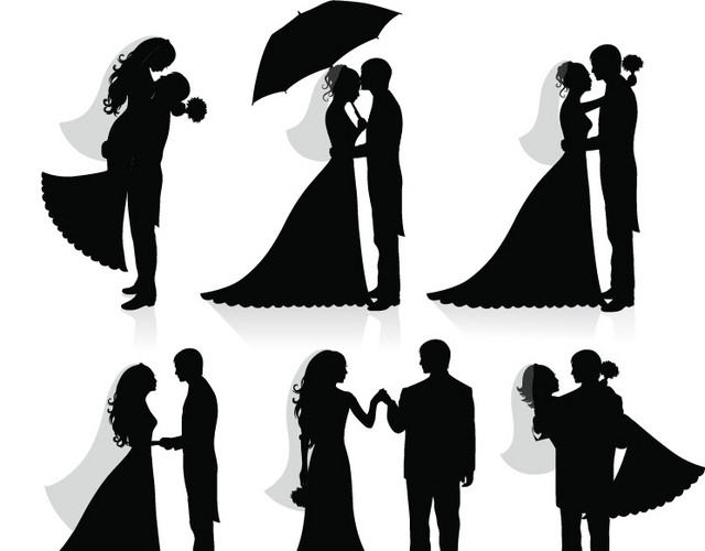 卡通人物婚礼结婚剪影素材