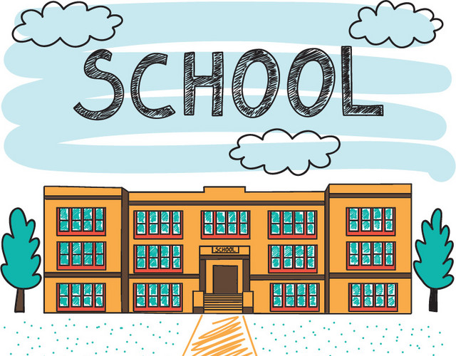 手绘风卡通学校建筑矢量设计素材