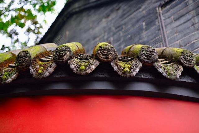中国 传统建筑 红墙 青苔 古代 砖瓦