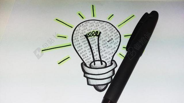 艺术创意笔和灯泡绘画背景图片