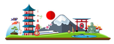 日本旅游景点卡通插画