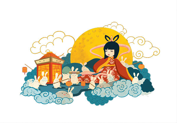 中秋祥云古装人物玉兔装饰