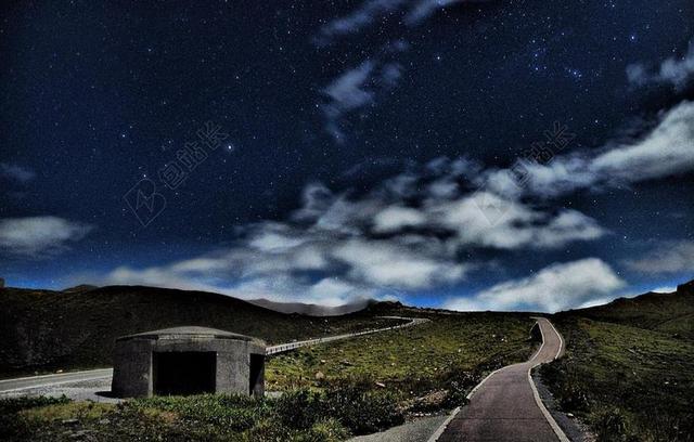 蓝色唯美星空道路背景图片