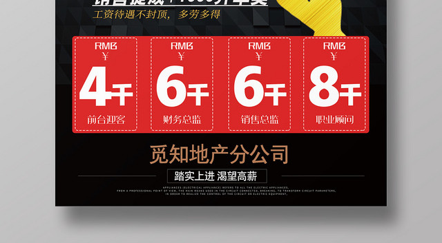 黑色大气简约风地产招聘房地产招聘精英海报设计