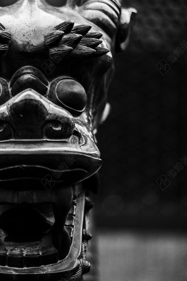 建筑传统黑色的古代龙头背景图片