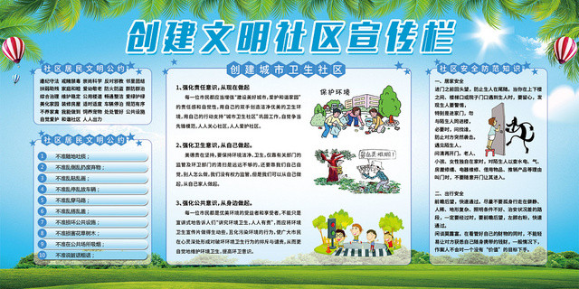 蓝色清新简约创建文明城市环保宣传栏展板设计
