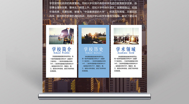 蓝色简约城市风大学生招生易拉宝设计