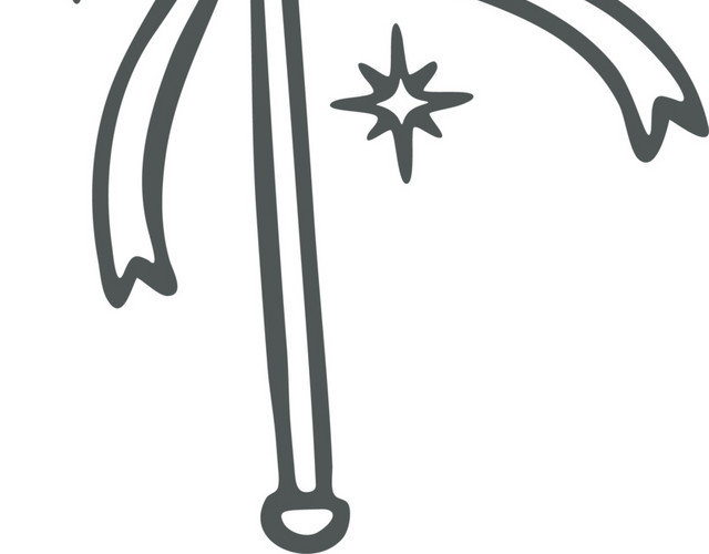 黑色线描五角星手杖手账装饰设计素材