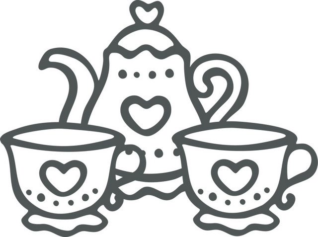 黑色茶具组合线描手账装饰设计素材