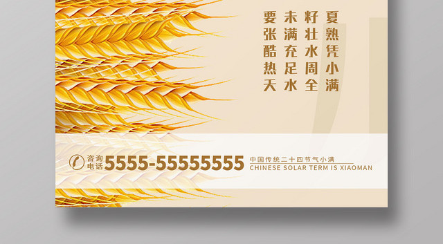 黄色简约二十四节气小满宣传海报