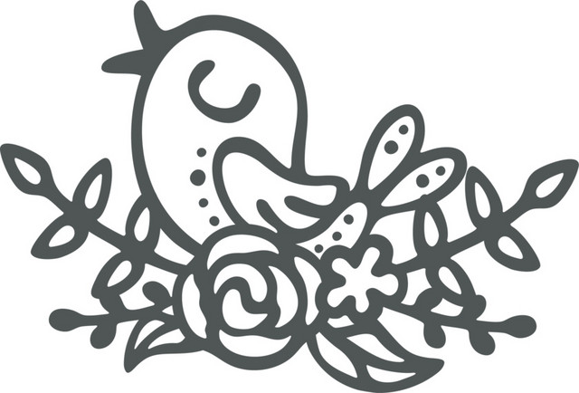 黑色线描小鸟鲜花手账装饰设计素材
