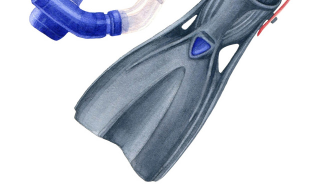 潜水用具手绘水彩插画