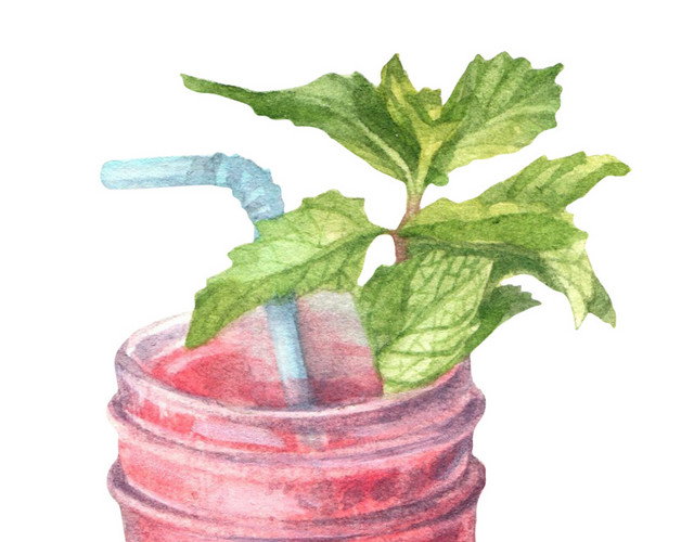 饮料草莓汁卡通水彩插画