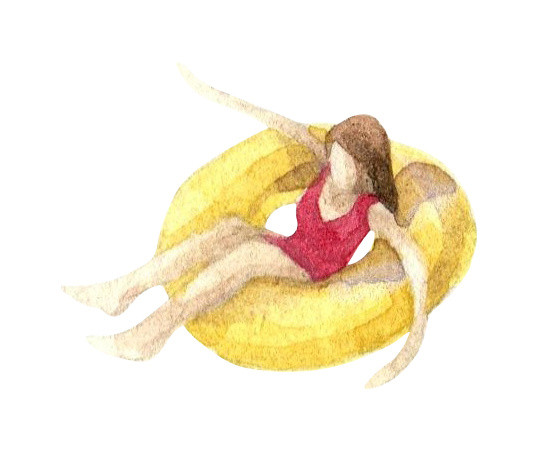手绘美女游泳水彩插画