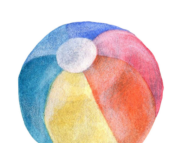 沙滩排球手绘水彩插画
