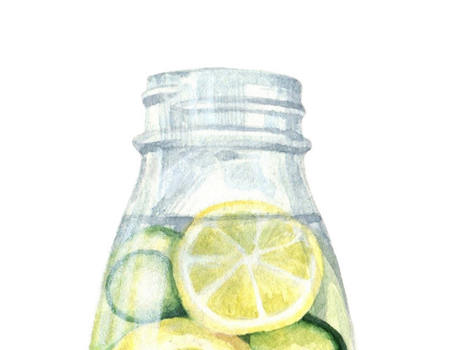 手绘柠檬水水彩插画