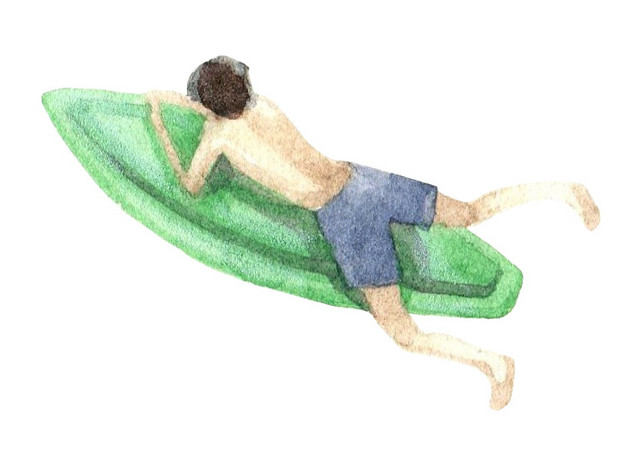 手绘夏日冲浪水彩插画