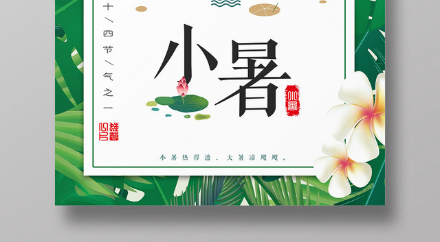 简约清新小暑二十四节气荷叶海报