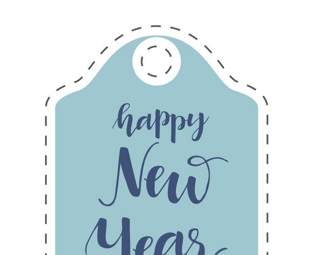 手绘新年快乐标签