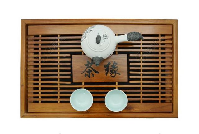 休闲中式茶盘上放着茶杯和茶壶品茶饮品茶道背景图片