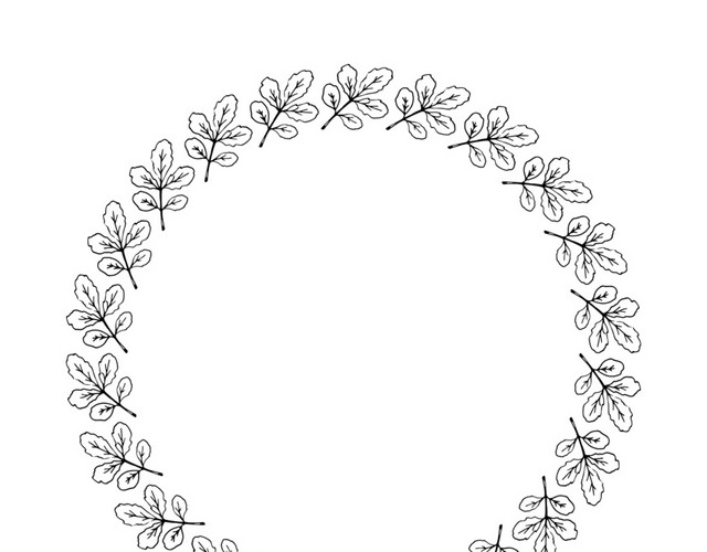 圆形树枝树叶素描铅笔矢量素材