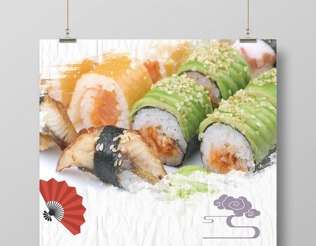 白色简约餐饮餐厅美食快餐日式料理日系风日本海报展板