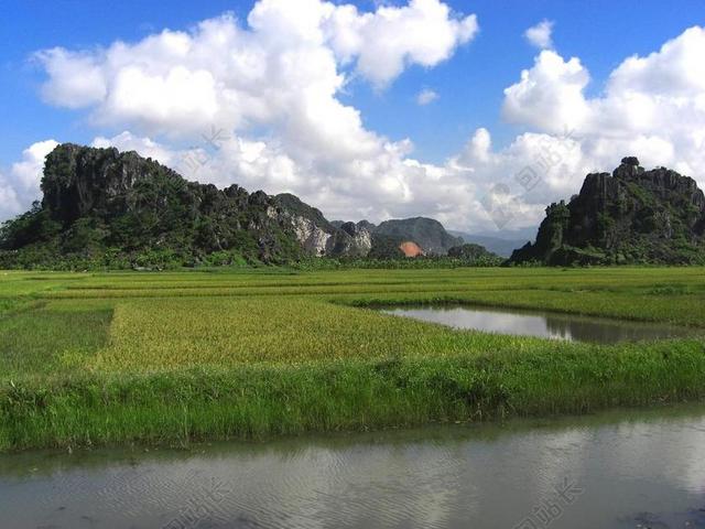 越南 景观 天空 云 山 景区 VISTA 稻田 作物