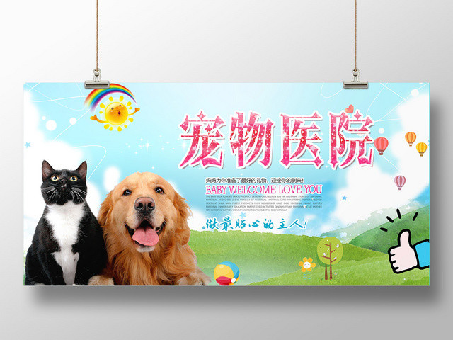 绿色清新宠物医院动物展板