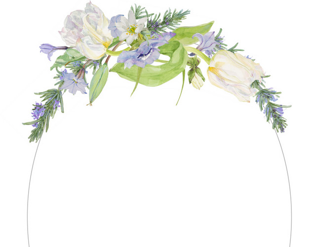 手绘水彩花装饰花环素材