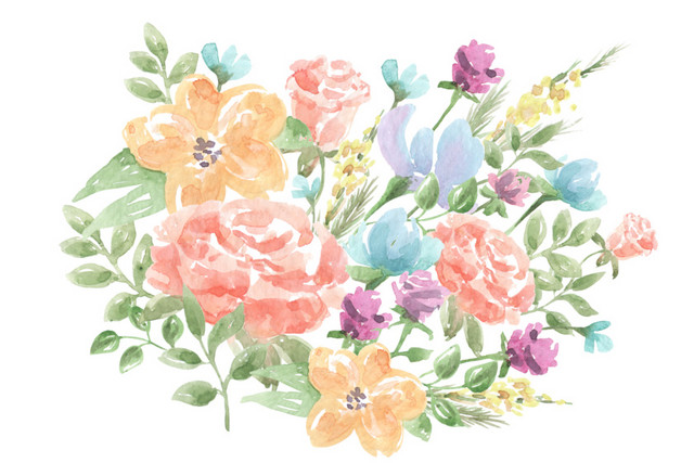 手绘水彩树叶花朵素材