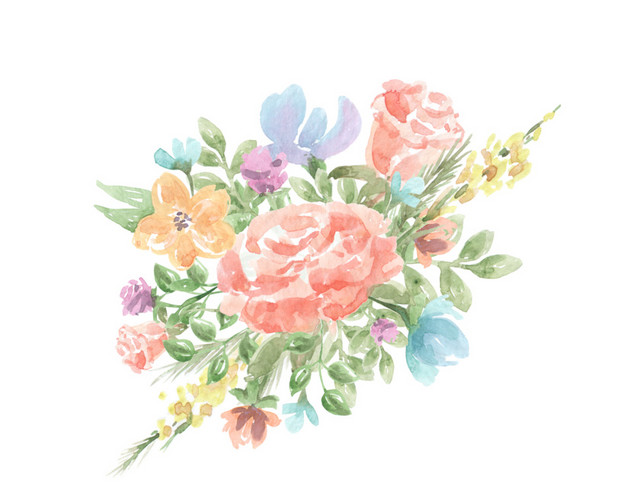手绘水彩树叶花朵素材