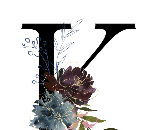 黑色英文字母K花朵装饰素材