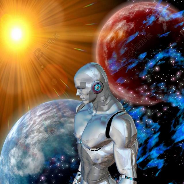 暗色炫酷机器人在太空背景图片